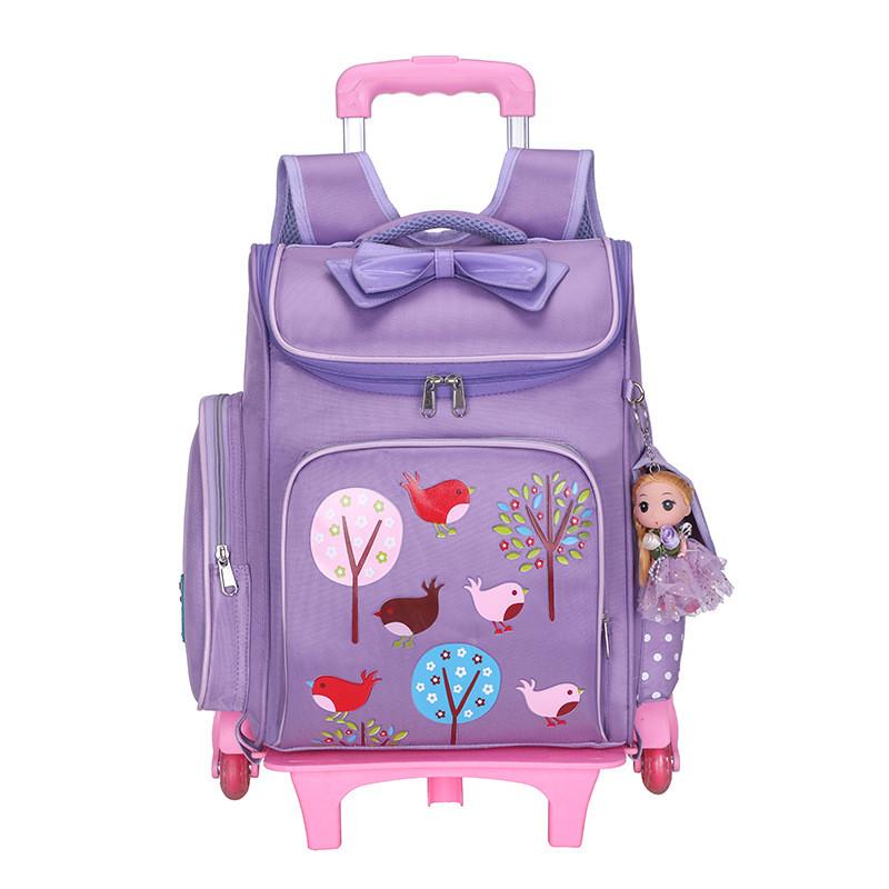 

Grades 3-6 Removable Children School Bags With 2/6 Wheels Kids Trolley Schoolbag Book Cute Bow Girls Wheeled Backpack