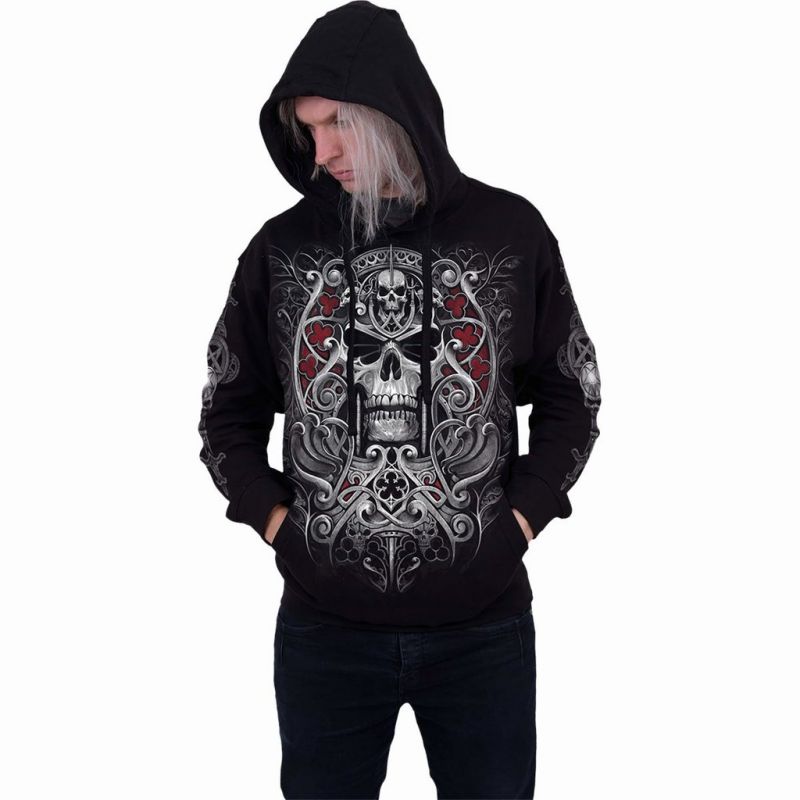 

Silver skull pattern men's 3D printed hoodie visual impact party top punk goth round neck high quality American sweatshirt hoodie, Black