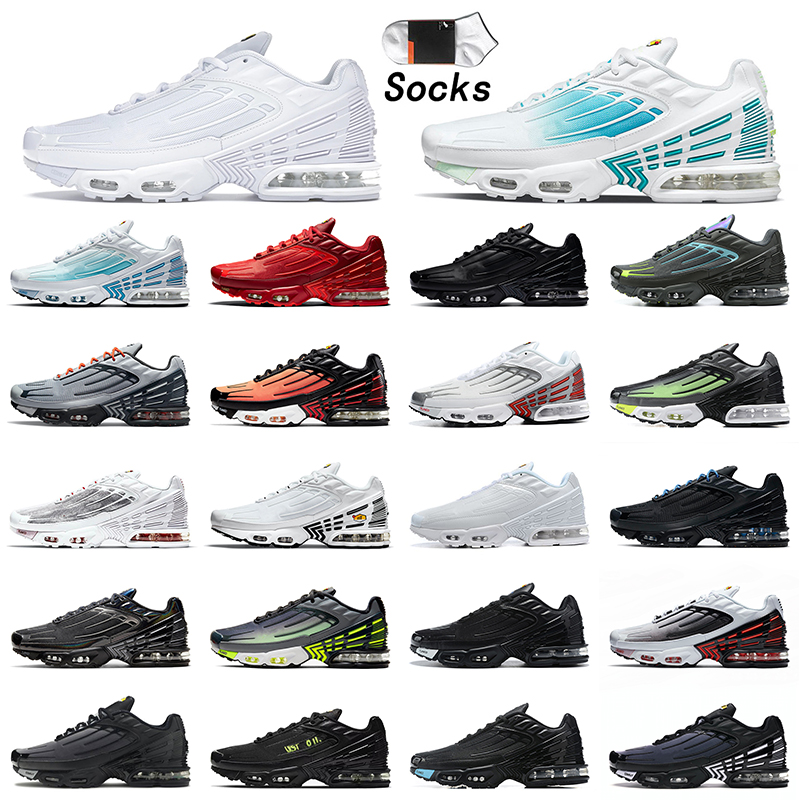 

Authentic Air Tn Plus 3 Running Shoes Max Triple White Aqua Volt Mens Women Leather Black Silver Crimson Red Laser Blue Green Multi Nik AirM