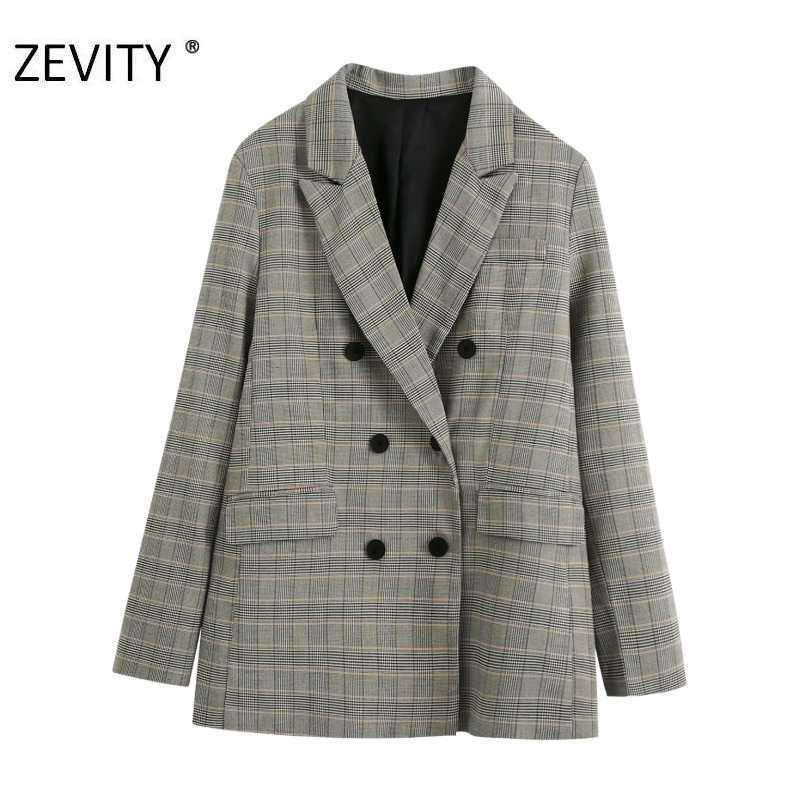 

Zevity women chic plaid printing leisure blazer coat ladies long sleeve double breasted casual slim outwear suits tops CT585 210603, Bb ct585