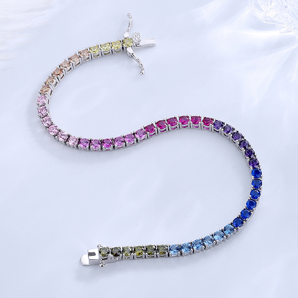 

Pure Silver 14-21 cm Tennis Bracelet Pave 3 mm Bling Rainbow Zircon Beautiful Real 925 Jewelry For Women