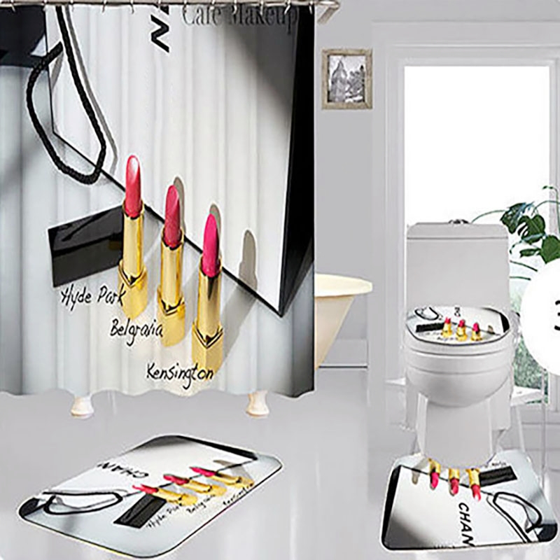 

Trend Luxurious Print Shower Curtains Sets Hipster High-grade Four-piece Suit Bathroom Anti-peeping Non-slip Deodorant Bath toilet Mats