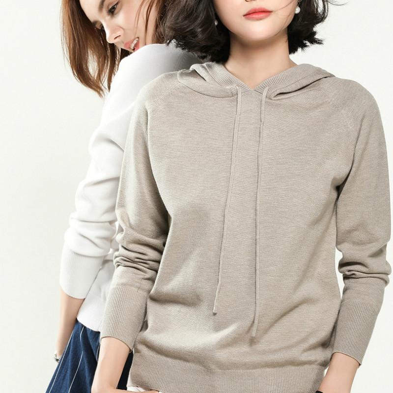 

Women's Hoodies & Sweatshirts Casual Knitted Hooded Thin Wool Solid Color Comfy Pullover High Quality Tide Clothing For Spring, Black