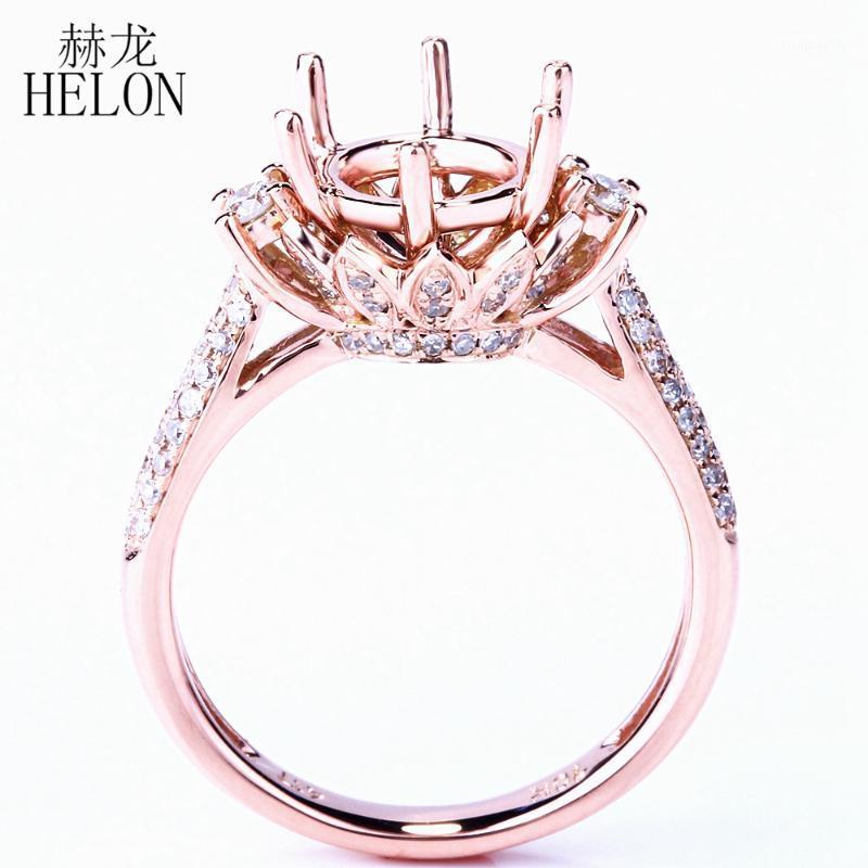

Cluster Rings HELON Solid 14K (585) Rose Gold Round Cut 8-9mm Semi Mount Pave Real 0.4ct Diamonds Trendy Flower Engagement Fine Jewelry Ring, Golden;silver