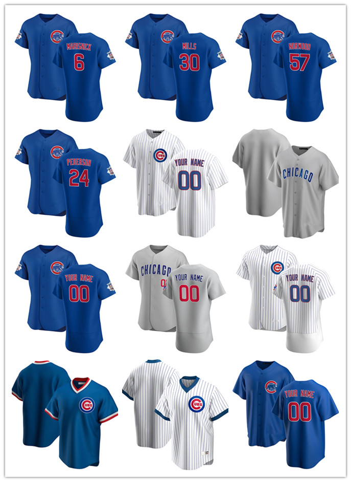 

Custom Jersey Mens women Youth Chicago Cubs 24 Joc Pederson 6 Jake Marisnick 30 Alec Mills 57 James Norwood Baseball Jerseys, Blue;black