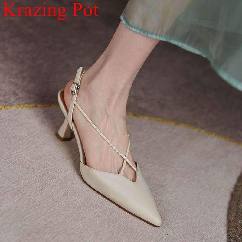 

Sandals Krazing Pot Size 40 Genuine Leather Pointed Toe High Heels Summer Shoes Casual Concise Wedding Office Lady Women L09, Black