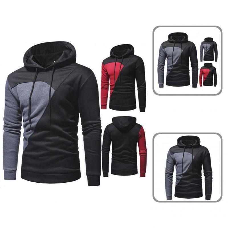 

Men's Sweaters Wear Resistant Shrink Patchwork Hooded Male Pullover Sweatshirt For Travel, White;black