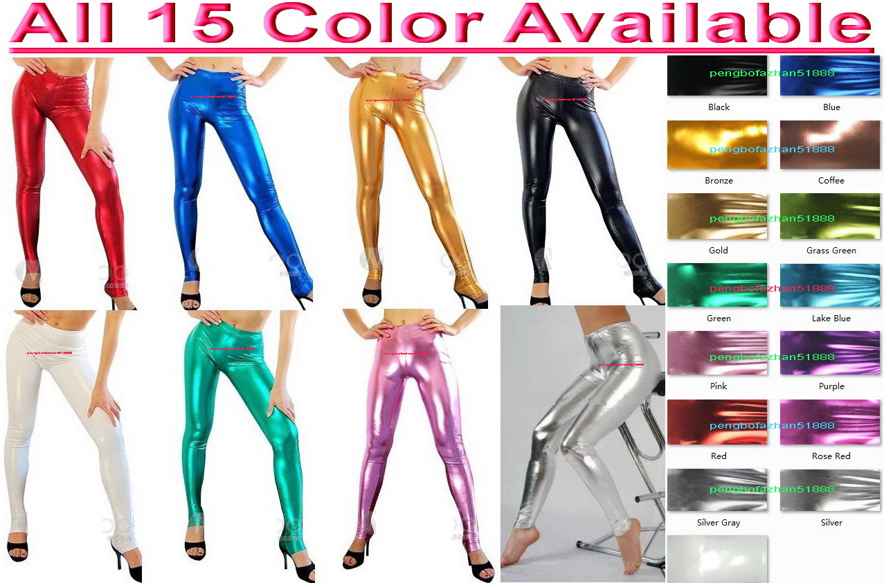 

Sexy Women's Tights Pants Yoga Pant 15 Color Shiny Lycra Metallic Women Trousers Unisex Long-Trousers Halloween Party Fancy Dress Cosplay Suit P116, Silver gray
