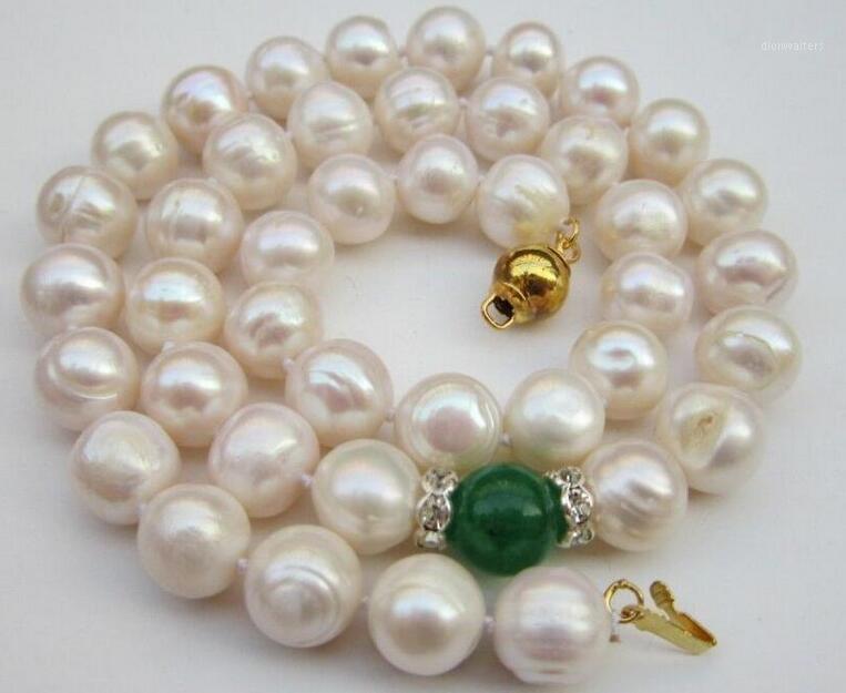 

11-12MM NATURAL BAROQUE WHITE PEARL GREEN BEAD NECKLACE 18" 36" Chains
