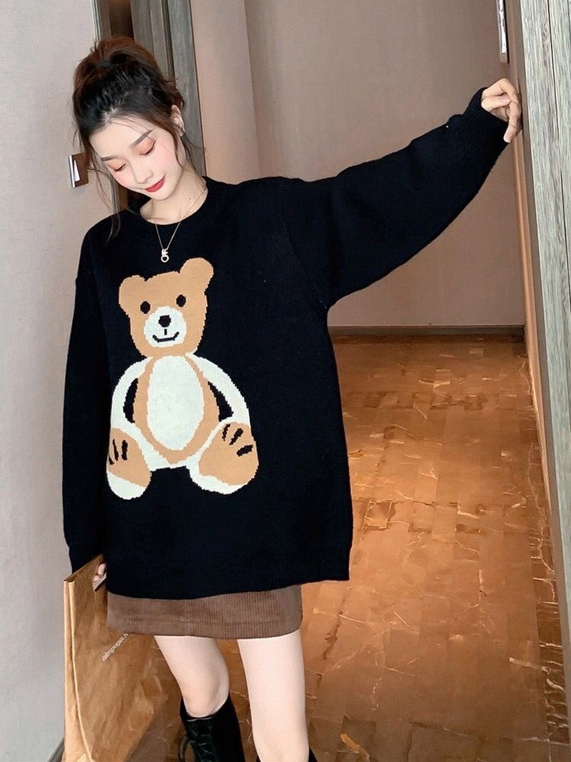 

Sweater Han Edition of Autumn Fund Languid Is Lazy on Female Loose Outside The Wind In Cartoon Bear Long Coat 210429, Gray