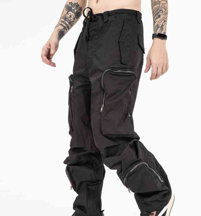 

men's clothing new fashion brand old multi zipper three dimensional loose Multi Pocket tooling pants in autumn and winter of 2021, Black