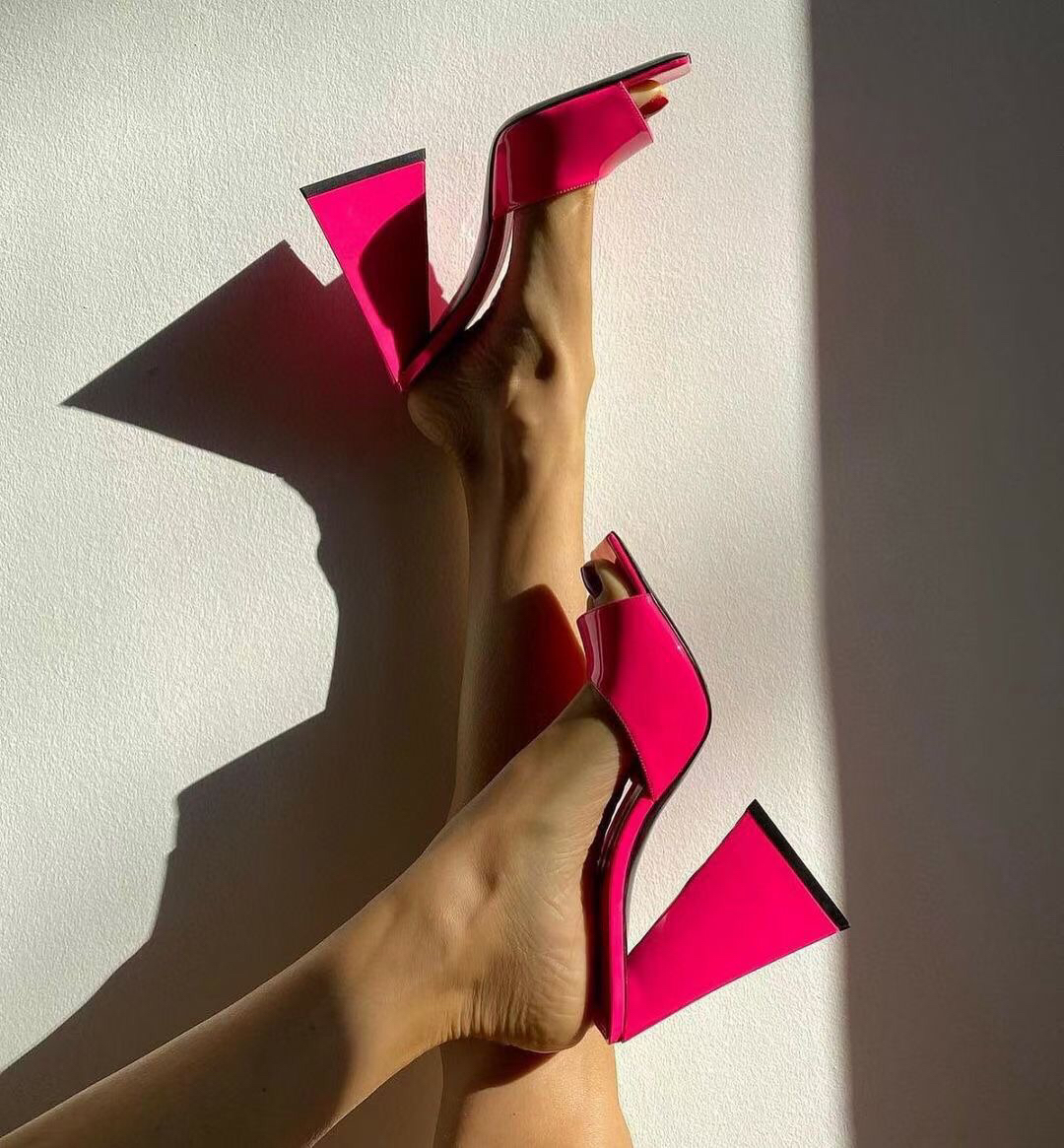 

luxury designers women Slipper Red silk square toes slippers chunky heels mini summer shoes 10cm high heel ladies sandal heeled slide free delivery43