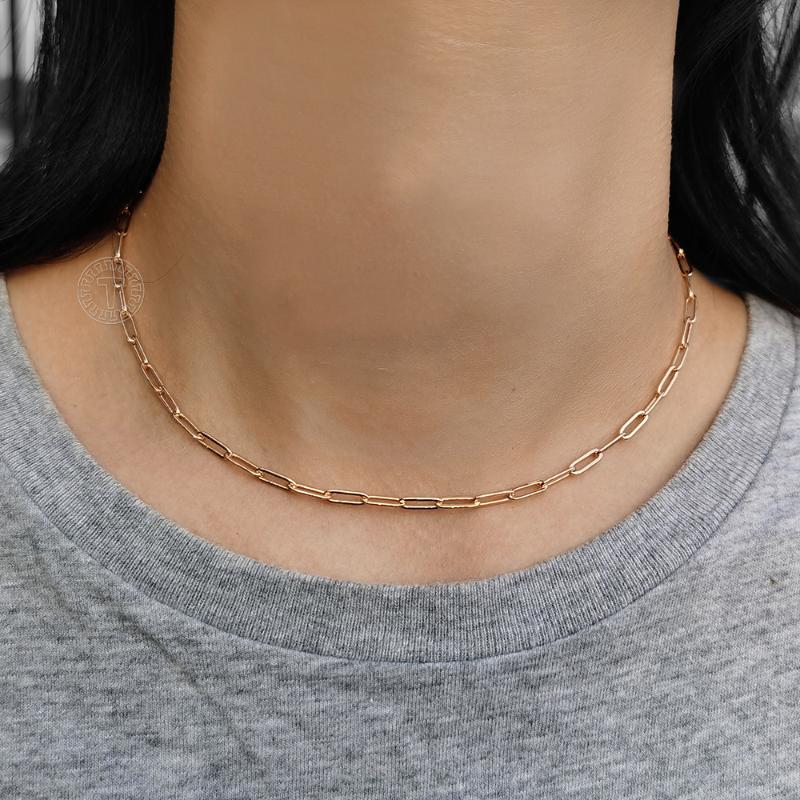 

Pendant Necklaces 3mm 4mm Paperclip Rolo Link Rose Gold Color Chain Necklace For Women Stylish Collar Choker Elegant Neck Jewelry CN43