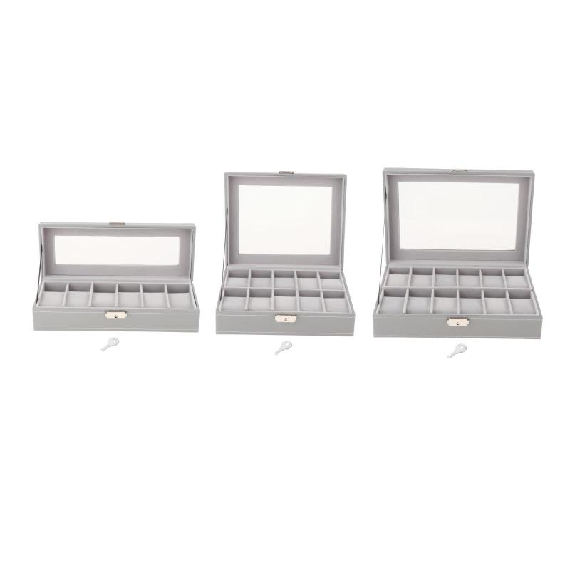 

Watch Boxes & Cases 6/10/12 Box PU Leather Gray Case Storage Holder Organizer Jewelry Display Gift, Black;blue