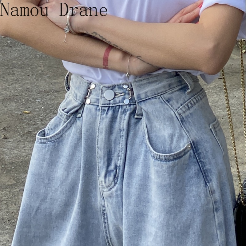 

Women Jeans For Women Fashion Straight Loose Boyfriend Chic High Waist Casual Cotton Jean Female Denim Wide Leg Pants 210429, Sky blue