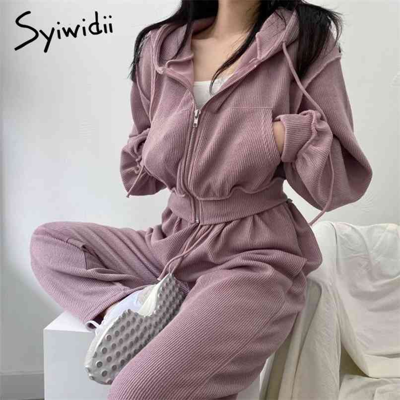 

2 Piece Set Women Fall Clothes Tracksuit Outfits Korean Fashion Clothing Spring Casual Elastic Waist Hooded Pants 210607, Pink