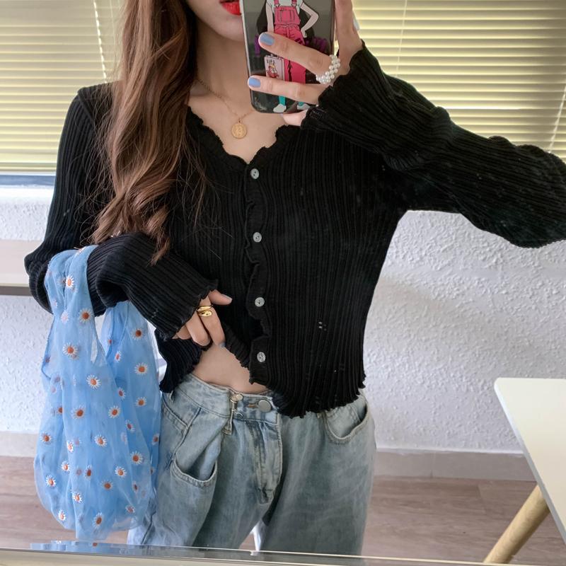 

Women's Knits & Tees Women V-Neck Knitted Casual Ruched Short Sweaters Cardigans Lady Knitting Soft Thin Summer Cardigan Outwear For Female, White
