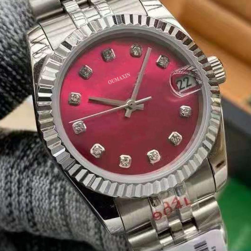 

Wristwatches 36mm Ladies Watch Automatic Mechanical Sapphire 316L Stainless Steel Big Red Dial Clock