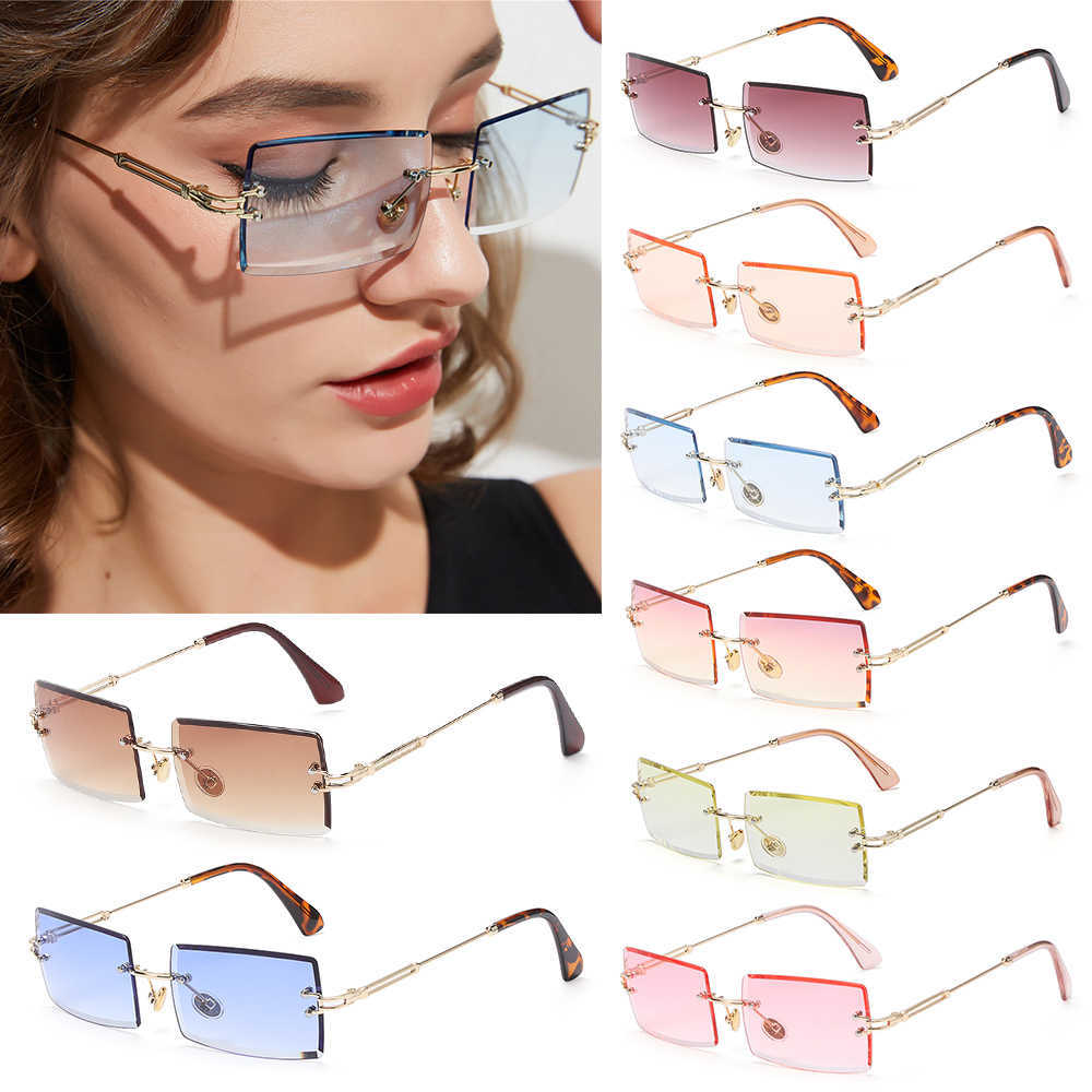 

Fashion Square Rimless Sunglasses Vintage Frameless Women Men Small Sun Glasses Shades Ultralight Metal Sunglass UV400 Eyewear