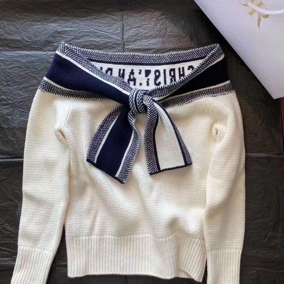 

Women' Sweaters 2021 High quality design white knitted fall/winter long sleeve thick pullover sweater