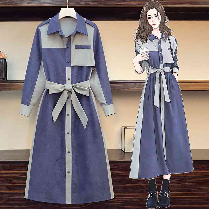 

Women's Blouses & Shirts 2021 Spring Autumn Elegant Shirt Dress Women High Quality Office Lapel Dresses Vintage Asymmetry Patchwor, Photo color