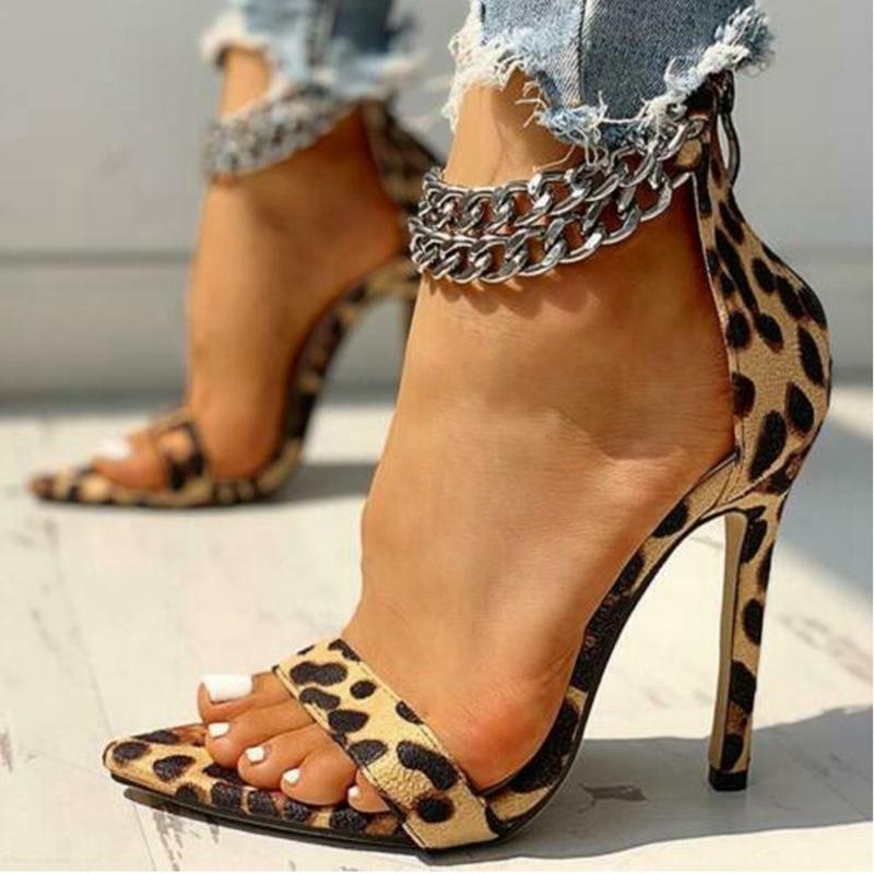 

Sorphio Plus Size 43 Ladies Chain Sexy Design Stylish Luxyry Women Shoes Solid Zipper Thin High Heel Sandals Dress, Black