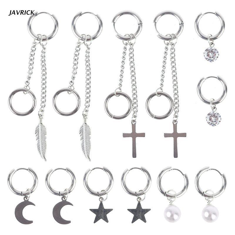 Dangle & Chandelier Women Men Light Small Hoop Earrings With Pendant Personality Punk Cool Silver Color Stainless Steel Earring Jewelry X5QD-image-698376034