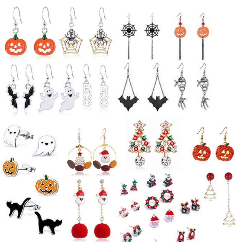 

Halloween Stud Earrings Drop Dangle Earring Pumpkin/Spider/Witch/Ghost/Bat/Skull/Vampire Lips/Spider Web S for Women Girls Theme Jewelry