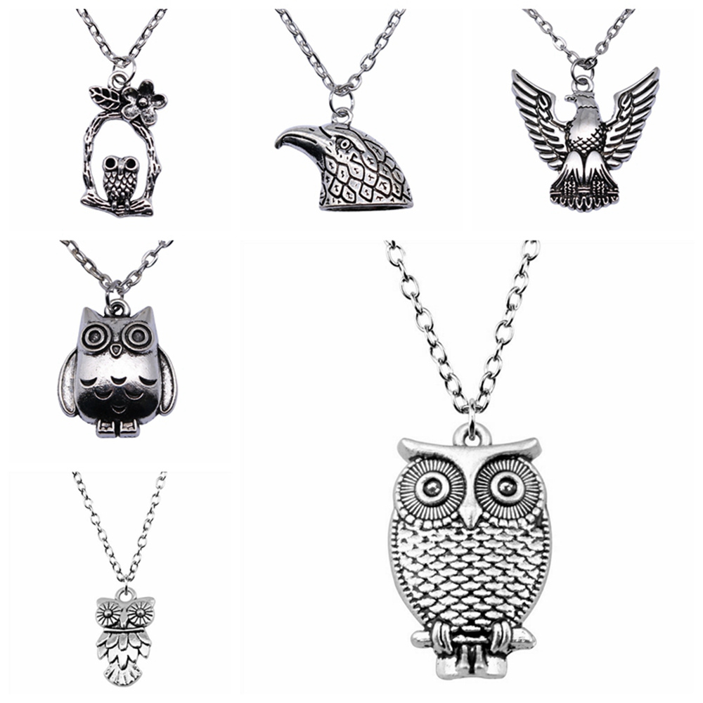 

School Gifts 1Pcs Owl Eagle Pendant Necklace Women 43+5Cm Chains, Silver