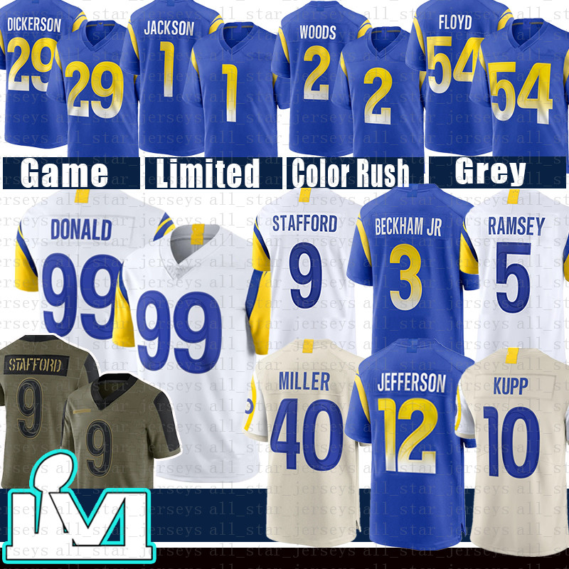 

Van Jefferson 9 Matthew Stafford Football Jersey 99 Aaron Donald Jalen Ramsey Andrew Whitworth 3 Odell Beckham Jr. Von Miller Robert Woods Cooper Kupp Cam Akers Hekker, Mens jersey(bzg)