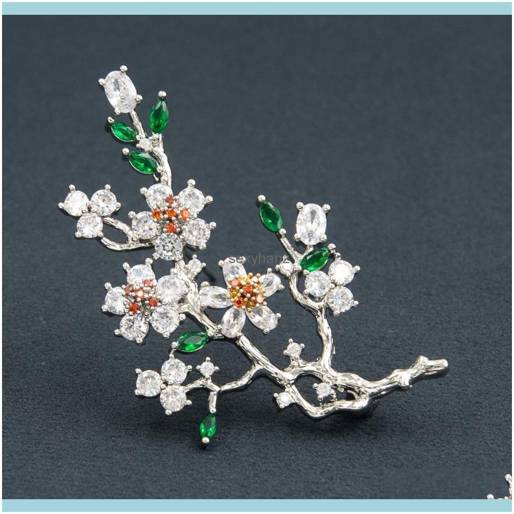 

Pins, Elegant Plum Blossom Flower Cubic Zirconia Brooches Pin Lady Scarf Buckle Wedding Jewelry Aessory For Women Drop Delivery 2021 Xnbk9