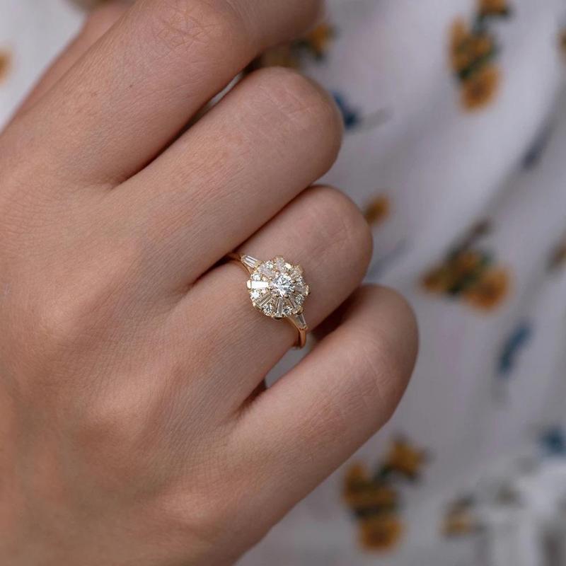 

Cluster Rings 14K Gold FL 2 S Diamond Ring For Women Fine Anillos De Bizuteria Gemstone Dainty Cirle Jewelry Box