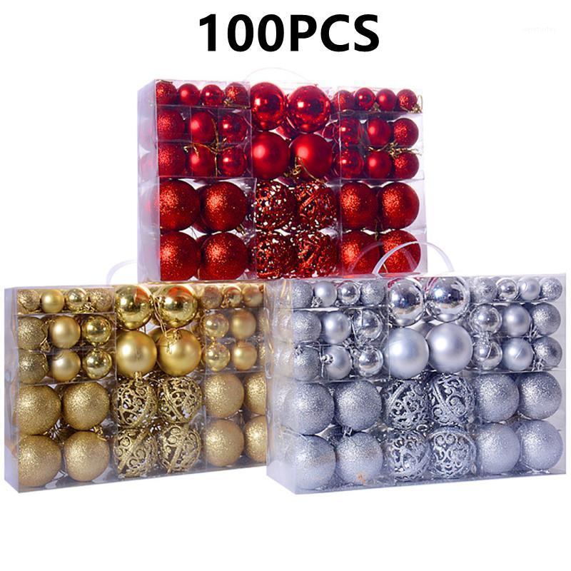 

Party Decoration 100Pcs/Set Christmas Ball Ornaments Xmas Tree Bauble Hanging Home Ornament Decor Powder Hollow Set