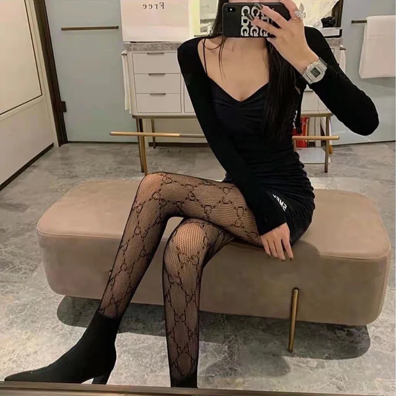 

image silk stockings double g small G letter net stockings women's black thin white ultra thin invisible full penetration, Small g / white