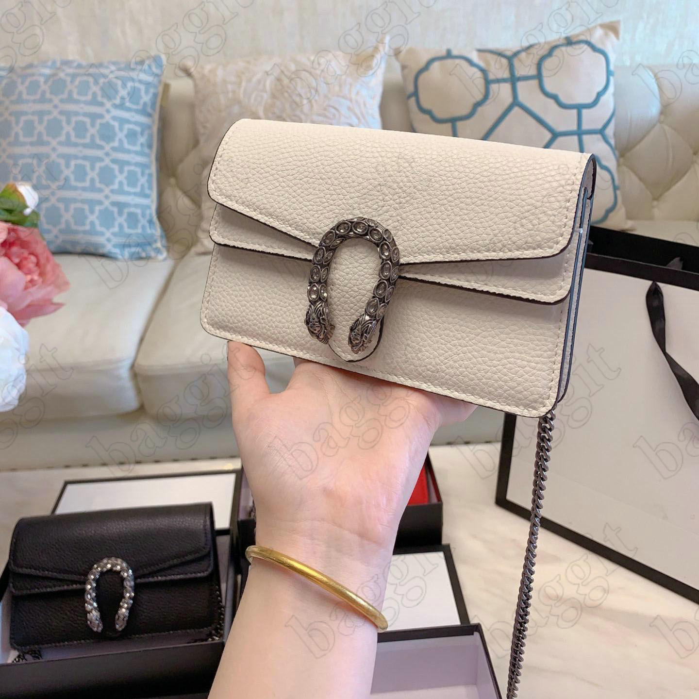 

Dionysus Leather Mini Chain Bag Womens Designer Crossbody Vintage Handbag Tiger Head Closure Small Wallet on Chain