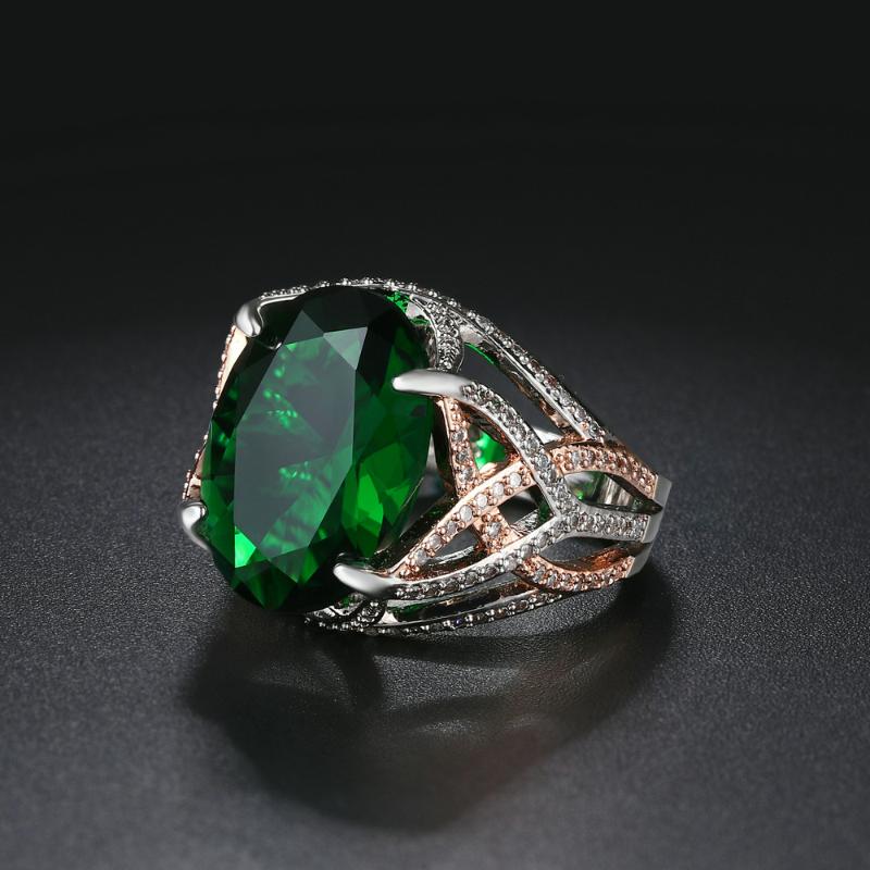 

Wedding Rings Fashion Desgin Ring Inlaid Big Oval Green CZ Stone Crystal For Women Gifts Luxury Jewelry DWYG048, Slivery;golden
