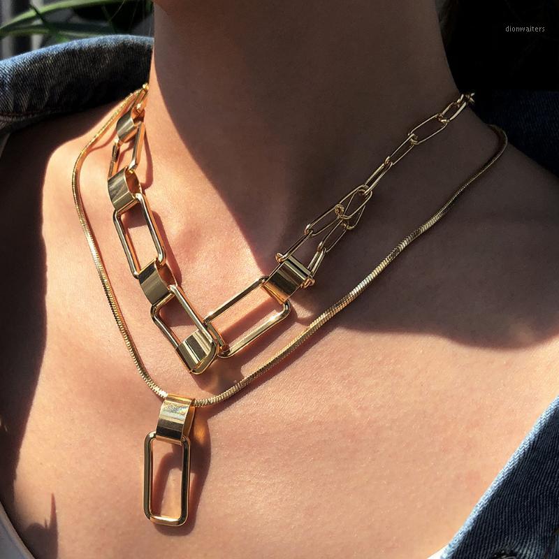 

Fashion Punk Multi Layer Geometry Gold Thick Choker Necklace For Women Vintage Rectangle Link Pendant Jewelry Chains