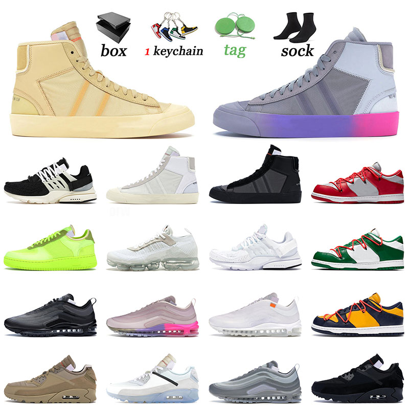 

2021 Arrival Blazer Mid 77 Off Mens Womens Running Shoes Presto Black Airmax 97s Air max 90s White Airforce Vapormax Flyknit Authentic Sneak