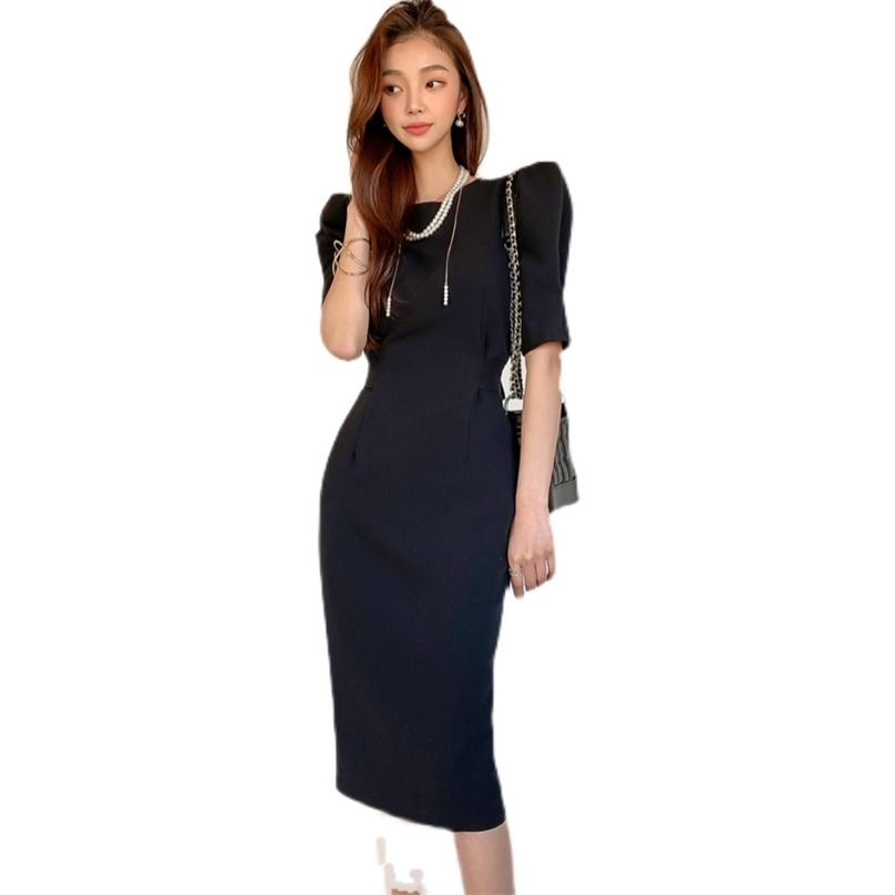 

Black tight Dress korean ladies Sexy Summer Short Sleeve Crew neck sheath Dresses for women 210602