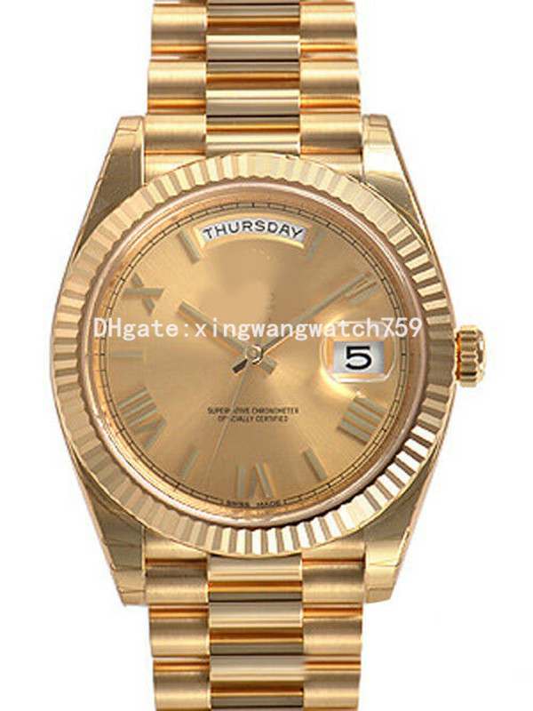 

Luxury DJ NEW Factory 2813 Automatic movement Day Date 228238 President 40mm Yellow Gold Champagne Roman Dial Watch sapphire Men's Watch watches, Box