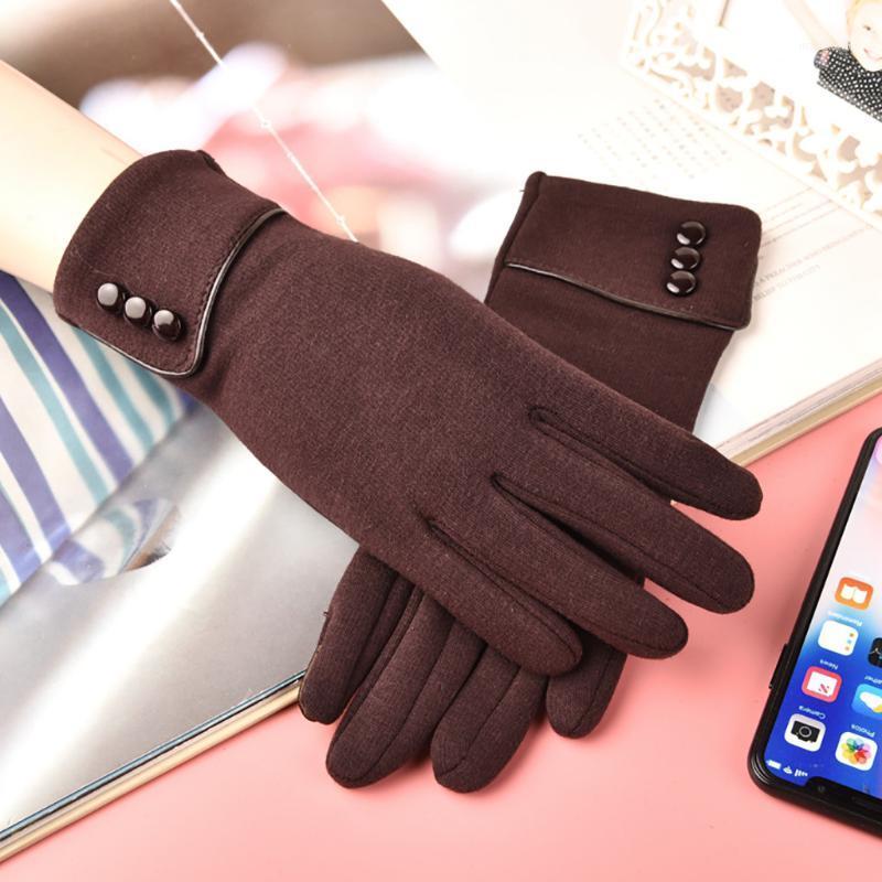 

Spring Winter Fashion Women's Keep Warm Cuff Soft Lining Button Decoration Gloves Women