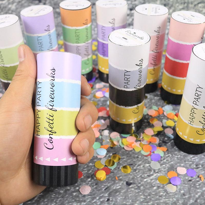 

Party Decoration Handheld Fireworks Paper Confetti Poppers Cannons For Wedding Happy Birthday Mini Round Gender Reveal