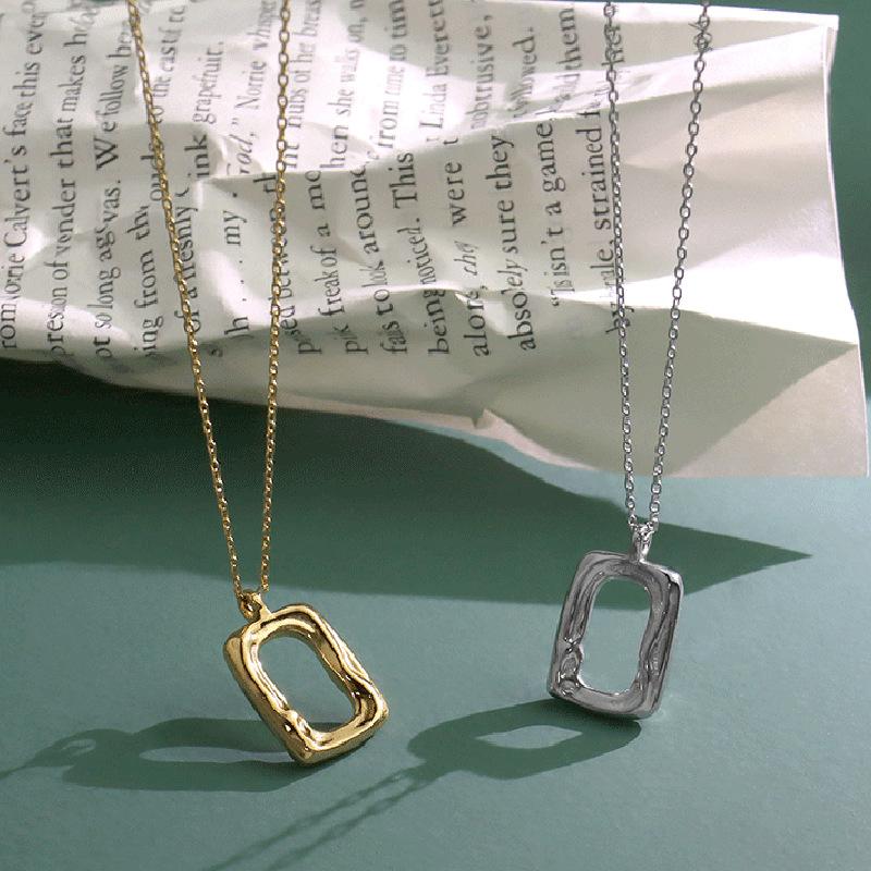 

Pendant Necklaces ALLME Korean Fashion Rectangle Necklace For Women Gold Silver Color Hollow Geometric Brass Chokers Gift