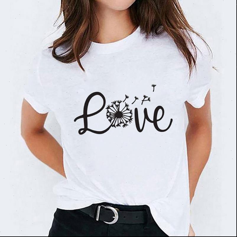 

graphic love dandelion fashion heart women summer autumn print tee, White