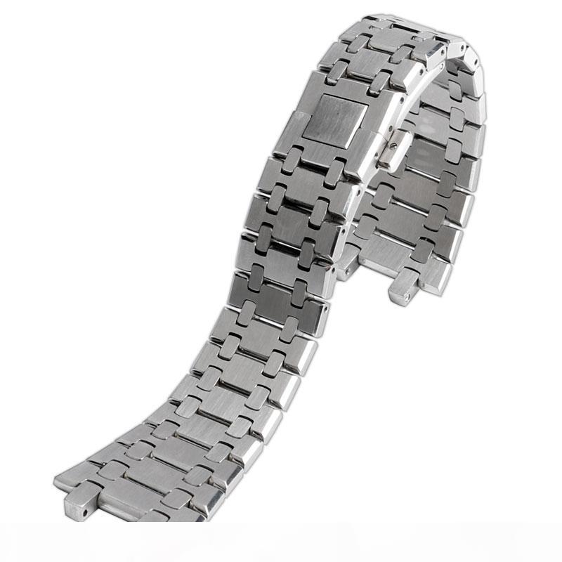 

28mm Silver Solid Stainless Steel Watchband for AP Watches Men Women Watch Strap Bracelet with Butterfly Buckle + 2 Spring Bars, Black;brown