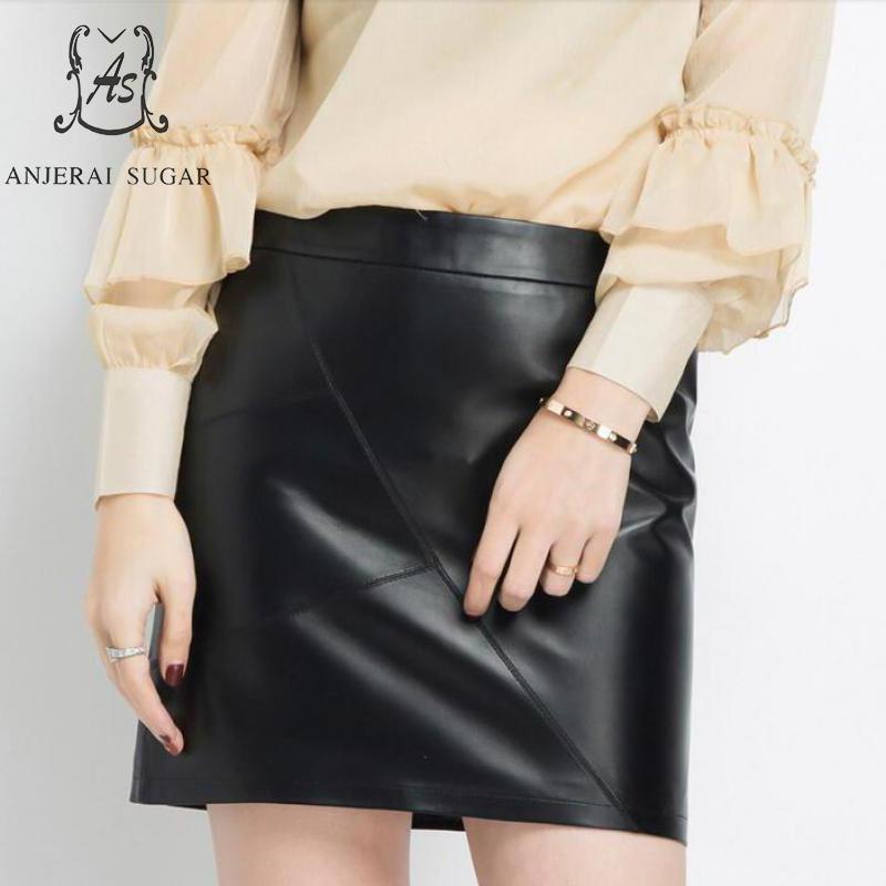 

Skirts Autumn Winter Women Genuine Sheepskin Leather Skirt Casual Short Sexy Slim Black High Waist OL Package Hip A Line Mini