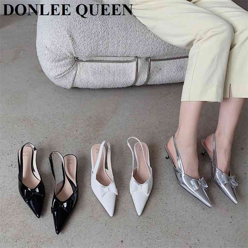 

Fashion Women Shoes Slingback Kitten Heels Sandals Elegant Ladies Flock Party Office Pumps Slip On Pointed Toe Mules Mujer 210619, Black