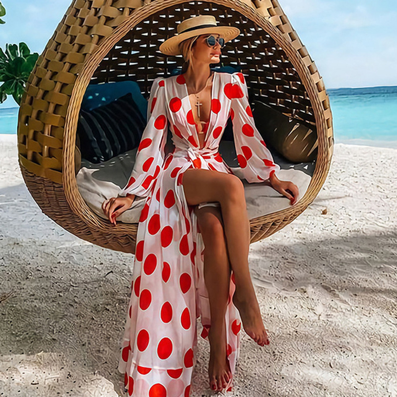 

Beach Dress 2021 Bikini Cover Up Print Bathing Suit Women Kimono Plus Size Tunic Sexy Long Sleeve Swimwear Cover-Ups, My19820w1