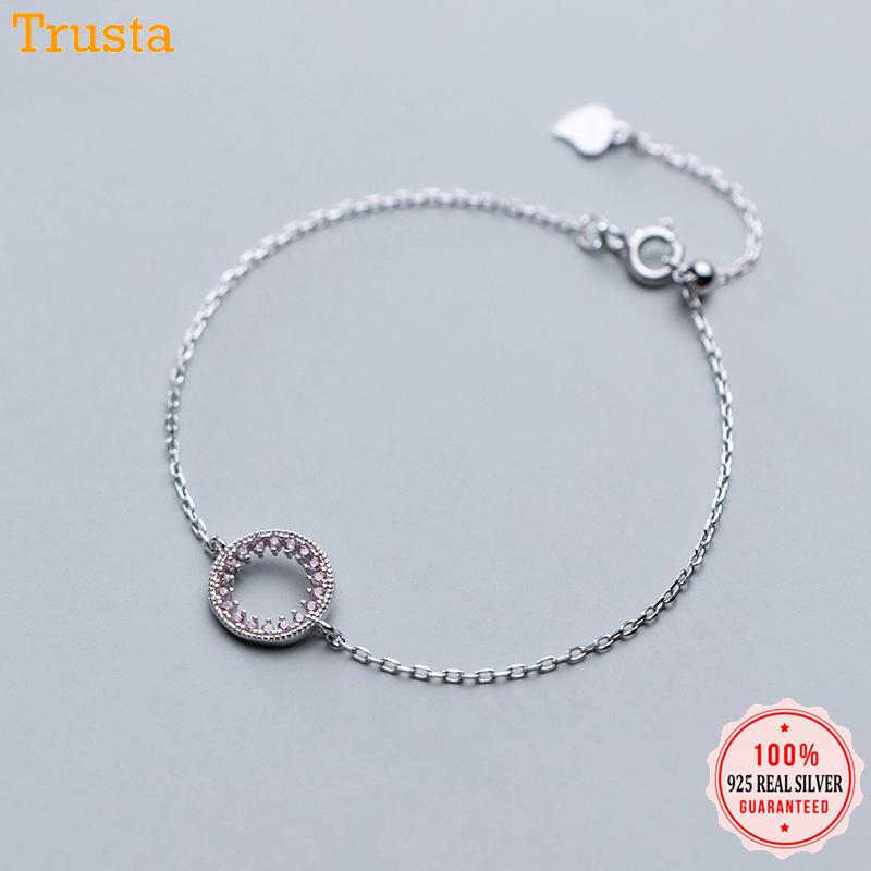 

Link, Chain Trustdavis Genuine 100% 925 Sterling Silver Dazzling Pink CZ Round Bracelet Bangle For Women Jewelry Gift DA391