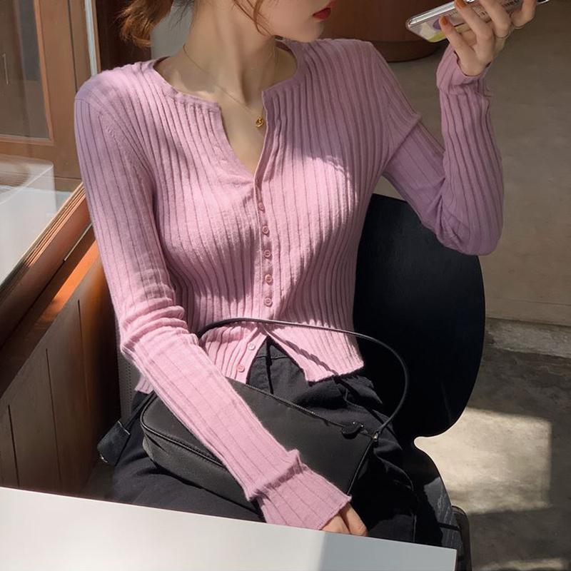 

Women' T-Shirt Sweaters Women Short Slim Korean Ins Fashion Autumn Winter Cardigans Sweet V-neck Sexy Sweater Shirts, White